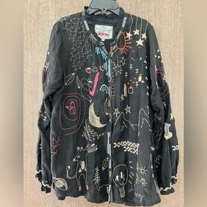 Johnny Was Biya Picassa heavily embroidered blouse
